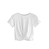 MakeMeChic-Womens-Summer-Crop-Top-Solid-Short-Sleeve-Twist-Front-Tee-T-Shirt MakeMeChic Women's Summer Crop Top Solid Short Sleeve Twist Front Tee T-Shirt A-White M
