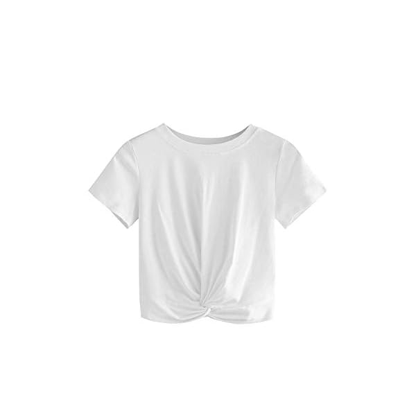 MakeMeChic-Womens-Summer-Crop-Top-Solid-Short-Sleeve-Twist-Front-Tee-T-Shirt MakeMeChic Women's Summer Crop Top Solid Short Sleeve Twist Front Tee T-Shirt A-White M