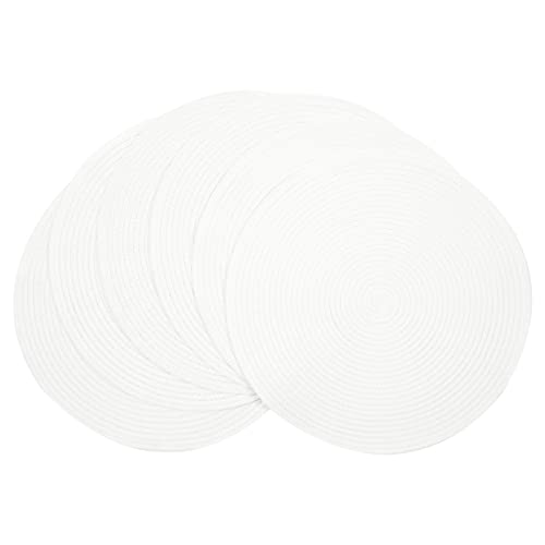 Image of SHACOS Round Braided Placemats Set of 6 Round Table Mats for Dining Table 15 inch Washable Cotton Polyester Place Mat (White, 6)