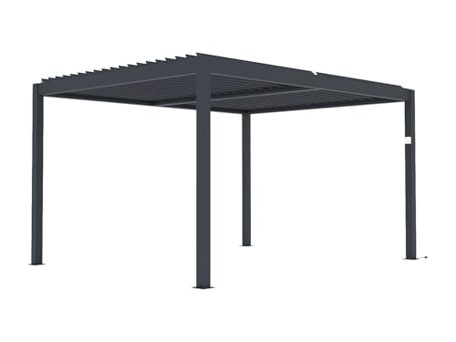 Vente-unique-Pérgola bioclimática autoportante eléctrico de Aluminio con Hojas orientables 12 m² Antracita - AMADORA