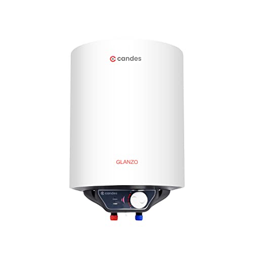Candes 15 Litre Glanzo 5 Star Rated GlassLine Automatic Storage Electric Water Heater - 8 Bar Pressure with Installation Kit, Metal Body - White