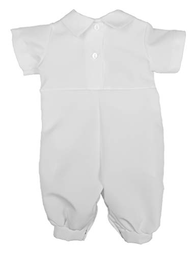 Baby Boys White Short Sleeve Collared Romper Coverall with Pin-Tucking2