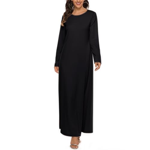 Amazon.com: Abaya Inner Dress for Women Muslim Solid Crewneck Long Sleeve  Kaftan Sleep Gowns 1 Piece Maxi Dresses Fancy Elegant Arabic Islam Gowns  Pakistani Easter Clothing Black : Clothing, Shoes & Jewelry