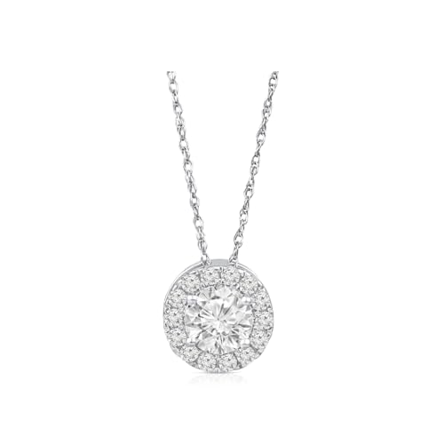 1/2 Carat - 1 Carat Lab Grown Diamond Pendant for Women| 14K Yellow or White Gold Halo Pendant with Gold Rope Chain Necklace 18