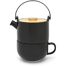 Bredemeijer 142008 Umea Tea-for-One Set Ceramic Matt Black with Bamboo Lid