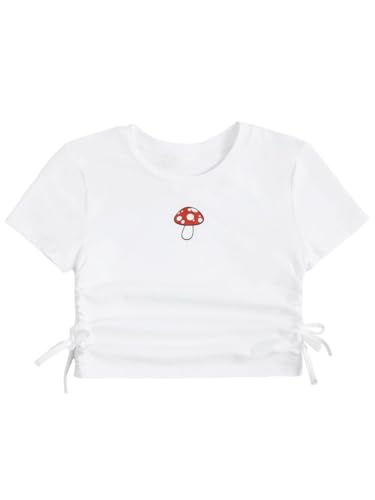Image of SHENHE Girl's Printed Short Sleeve Crop Tops Ruched Drawstring Tee T Shirts | Cute, Basic, Summer