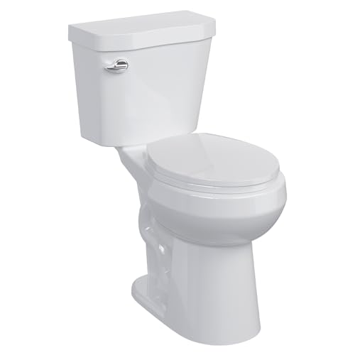 19 Inch Tall Toilet,Two-Piece Round Toilet with ADA Comfort Chair Height Seat,Side Trip Buttons Flush, Powerful 1.28 GPF Single Flush for Seniors, White