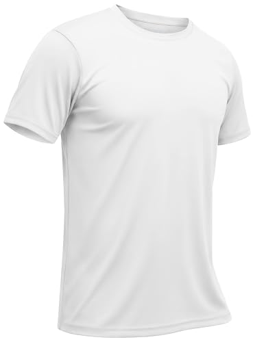 TACVASEN Mens White T-Shirts Shirts for Workout Shirt Athletic Dryfit Running Mens Rash Guard Short Sleeve Polyester Sun Protection Tshirts XL