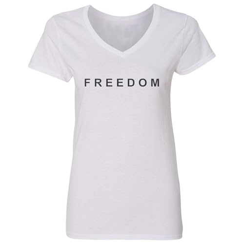 Dorluksy Freedom Charlie Kirk Tee - RIP Memorial Tribute Ladies' V-Neck Tshirt (White, Small)
