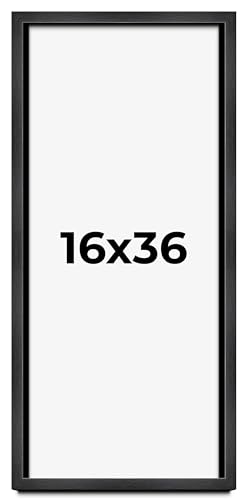 16x36 Frame Black Charcoal Grey Wood Textured Picture Frame | 0.75 Inch Moulding Width | Gunmetal Grey Solid Wood Frame Complete with UV Acrylic Plexiglass, Foam Board Backing & Hanging Hardware