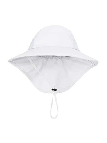 Baby Sun Hat Toddler Kids Girls Sun Hat Upf 50+ Protection Beach Hat Wide Brim Neck Flap Adjustable Fishing Hats For Girls Boys White 0-2T #TOP1