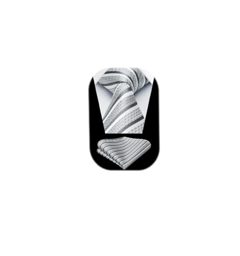 Image of HISDERN Mens Tie Striped Ties and Handkerchief Set Business Formal Woven Pocket Square Wedding College Stripe Necktie