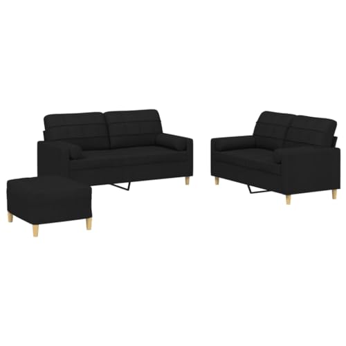 LVHUIDEH Moderne Sofagarnitur für Wohnzimmer Büro, 3er Set, Sofa Set(2 x 2-Sitzer-Sofa + Fußhocker) mit Kissen, 158 x 77 x 80 cm, Stoff – Bild 3