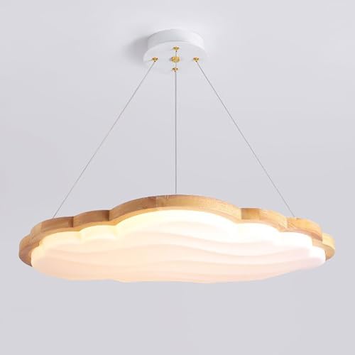 Lámpara Colgante de Nube Blanca, Ultrafina de Madera con Pantalla acrílica, Ideal para habitación Infantil, Moderna lámpara LED de 42 W y 3 Modos de Color.