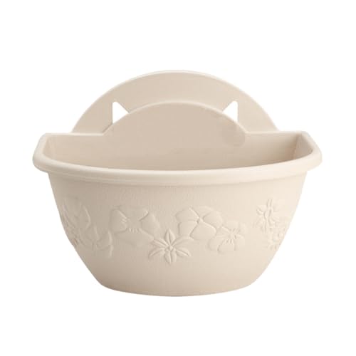 IWOWHERO Halbrunder Hängender Pflanzkübel aus Kunststoff Kleiner Wandblumentopf in Beige Platzsparender Übertopf für Zimmerpflanzen Vielseitiger Blumentopf für Innen und Außen Dekorativer