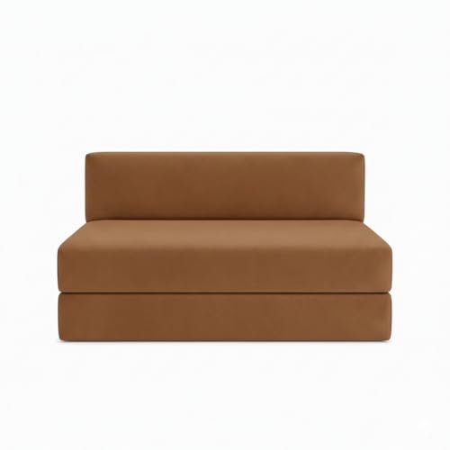 Image of Foldable One Seater Sofa Bed 3 x 6 Ft Jute Fabric Washable Cover Convertible Sofa Bed for Home & Office, Guest Room (Finish Color - Brown - Pre-Assembled)
