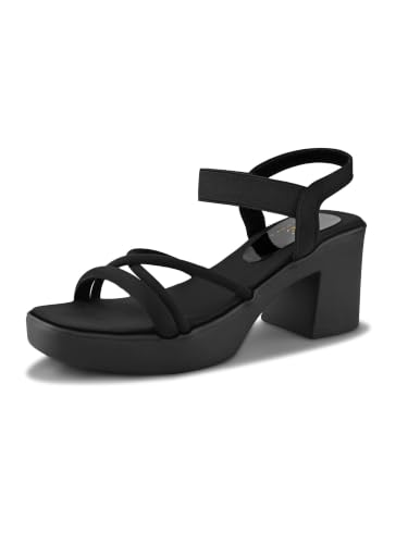 Image of XE Looks Women's Block Heel Sandals with Elastic Ankle Strap | Soft Cushioned Footbed | Open Toe Comfortable Heeled Sandals for Girls & Women | Stylish Supportive Heel Footwear
