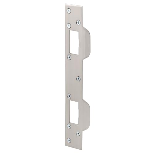 Prime-Line U 10385 Door Strike, for Use with 5-1/2 In. and 6 In. Hole Spacing On Dead Latch and Deadbolt, Steel, Satin Nickel (Single Pack)