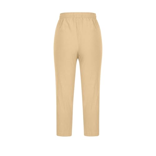 Image of ABABC Linen Capri Pants for Women Casual Straight Wide Leg Capri Pant Loose Lightweight Drawstring Beach Cropped Trousers