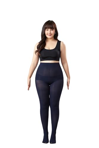Image of MOOCHI 2 Pairs Women's Plus Size Opaque Tights Control Top High Waist Ultra Soft Elastic