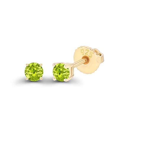 14K Yellow Gold Plated Sterling Silver 3mm Round Natural Green Peridot August Birthstone Screwback Stud Earrings by DECADENCE - Used condition - Image 2