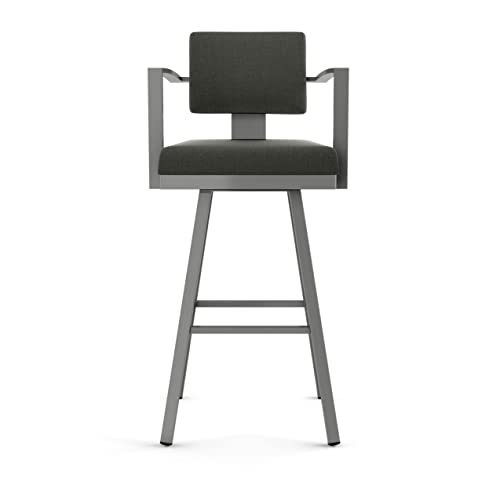 Image of Amisco Akers 26 in. Swivel Counter Stool - Charcoal Grey Polyester /Glossy Grey Metal