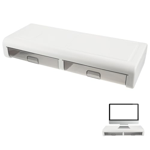 FUNNETOYU Elevador de Monitor de Plástico con Cajón Negro para Escritorio, Soporte Resistente a Deformaciones Adecuado para Monitor y Ordenador en Oficina o Hogar