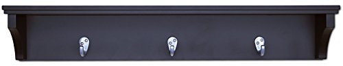 Ballucci Coat Rack With Shelf, 24" Wall Shelf With Hooks, Wood Entryway Organizer Hat And Key Rack With 3 Metal Hooks, Black #TOP2