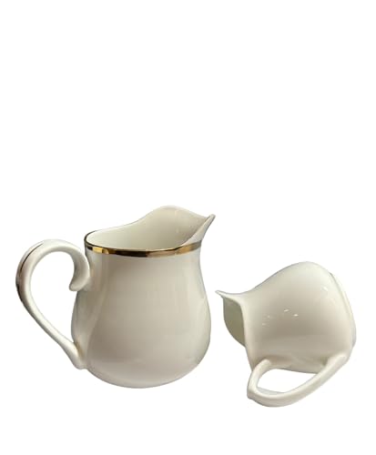 Image of White Bone China 380 ml Gravy Pot with 125 ml Creamer of 2, for Serving Milk, Gravy, Tea,and Coffee (Medium)