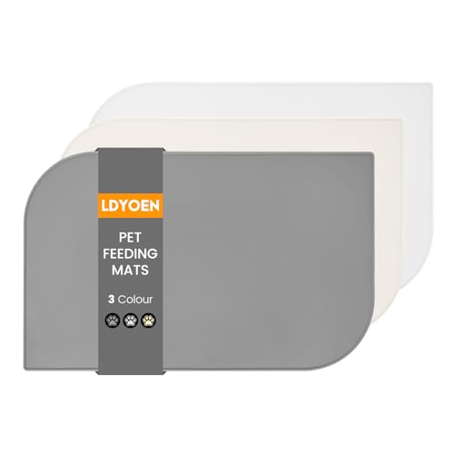 LDYOEN Alfombras para Comederos Perros y Gatos, Alfombrilla para Comedero Impermeable, Borde Elevado para Contener Derrames, Alfombrillas de Silicona para Comida de Mascotas Libres de BPA, Gris