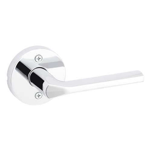 Kwikset Lisbon Dummy Door Handle, RoundSingle Sided Lever for Closets, French Double Doors, and Pantry, Polished Chrome Non-Turning Reversible Interior Push/Pull Lever