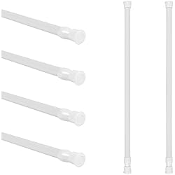 Barra Cortina Puerta Cocina HASUDEI 6 Piezas Barra De Cortina Ajustable 40-70CM Barra De Cortina De Plástico Barra De Cortina Autoadhesiva Barras De Cortina Extensibles con 8 Ganchos para Ventanas Puertas Armarios