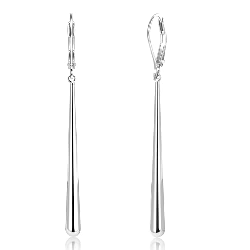 Long Silver Drop Earrings for Women, 925 Sterling Silver Dangle Earings Waterdrop Leverback Earrings for Women Trendy Hypoallergenic Lightweight Elegant Teardrop Long Drop Earings for Womens Jewelry