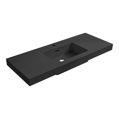 CITTANEO 48" x 19" Bathroom Sink Top, Matte Black Engineered Stone