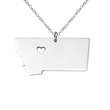 Art Attack Stainless Steel I Love Montana Necaklce, Yellowstone Big Sky Country Treasure State Grizzlies Bobcats Heart Pendant (Silver)