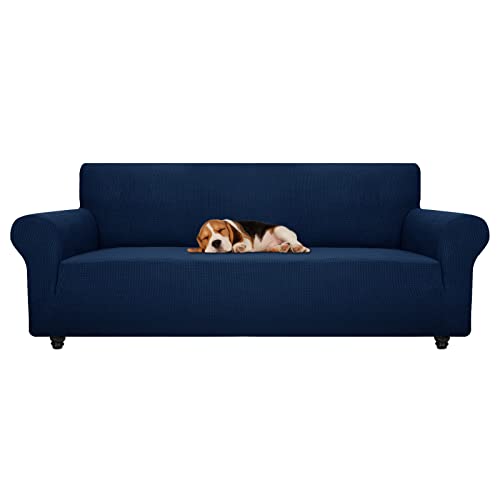 ZNSAYOTX Stretch Oversized Couch Cover Universal Sofa Covers for Living Room Dogs Pet Furniture Protector Spandex Extra Large Sofa Slipcovers with Anti Slip Foam Sticks (Navy Blue, XL Sofa)
