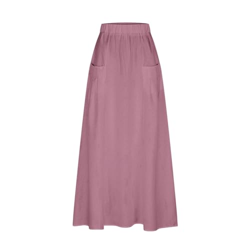 Women's Bohemian Skirts Solid Plus Size Loose Comfy Skirt Casual Dress Skirts High Waist Long Skirt with Pockets3