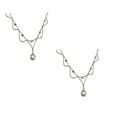 Paquete de 2 collares con forma de onda plateada y perlas de imitación blancas para mujer, elegante collar con colgante para cumpleaños, fiesta, vacaciones