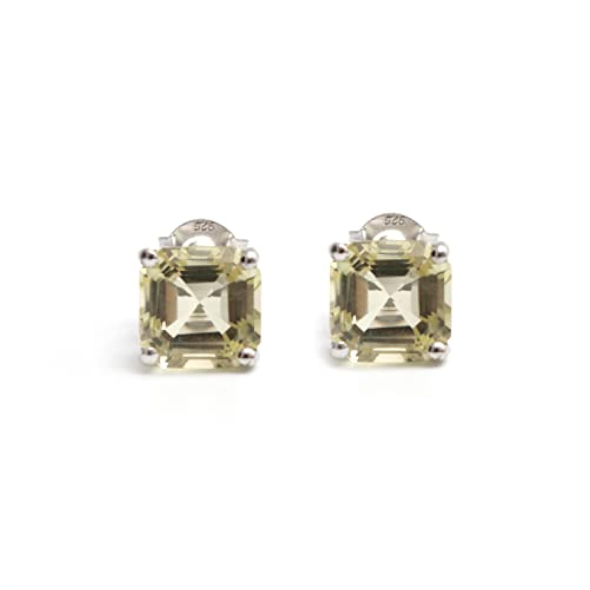 925 Sterling Silver Lemon Quartz Cushion Gemstone Stud Earrings