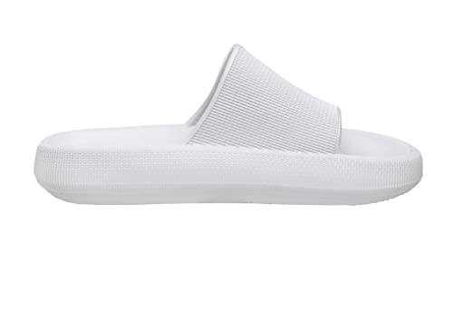 CUSHIONAIRE Women's Feather cloud recovery slide sandals with +Comfort, White 6