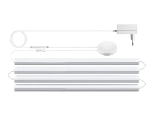 JrEam Barra de luz LED conectable Debajo del gabinete con Interruptor Regulable y Sensor táctil de Madera penetrable(4PCS LED Light Tube,Warm White_30CM_USA Power Plug)