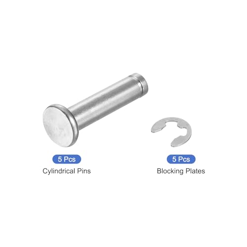 QUARKZMAN 5er Set M6x25mm 304 Edelstahl Zylindrischer Wellensicherungsring Positionierungsstift, Flachkopf gerillter Scharnierzylinder Positionierungsstift mit E-Clip Sicherungsring, Silber