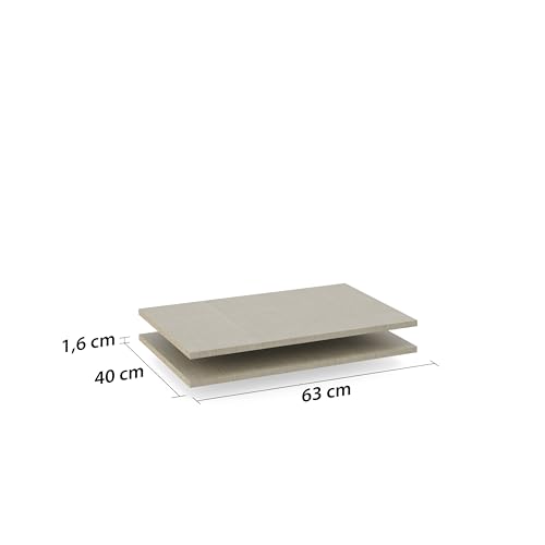 Rauch Möbel Zubehör, Einlegeböden 2er-Set für Elementbreite 65 cm, Farbe Texline Leinenoptik, Maße 63x1,6x40cm