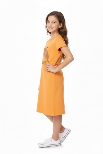 Image of Clotth Theory Girls Cotton Nightdress | Knee Length Nighty | Round Neck Short Sleeve Soft Sleepwear