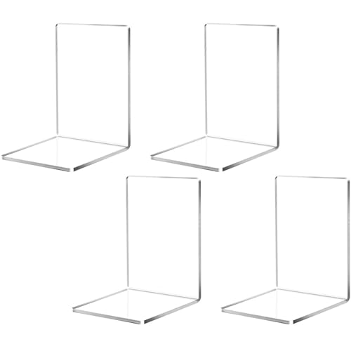 Sujetalibros de Acrílico, 4 Piezas Sujetalibros en Forma de L, Universal Bookend, Sujetalibros Claro, Organizador de Libros, Robusto y Duradero para Oficina/Estantería/Escritorio(12x12x17.5cm)