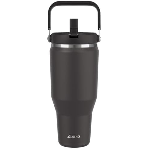 Zukro 40 OZ Tumble |Triple-Wall Vacuum Insulated Travel Cup With Top Handle and Flip Straw |Reusable Leak Proof Stainless Steel Water Bottle For Gym Sports Outdoors, Fit in Cup Holder, Easy To Carry Cover