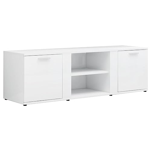 vidaXL Mueble para TV Comedor Televisión Televisor Equipo de Música Armario Bajo Almacenaje Soporte de Contrachapada Blanco Brillante 120x34x37cm