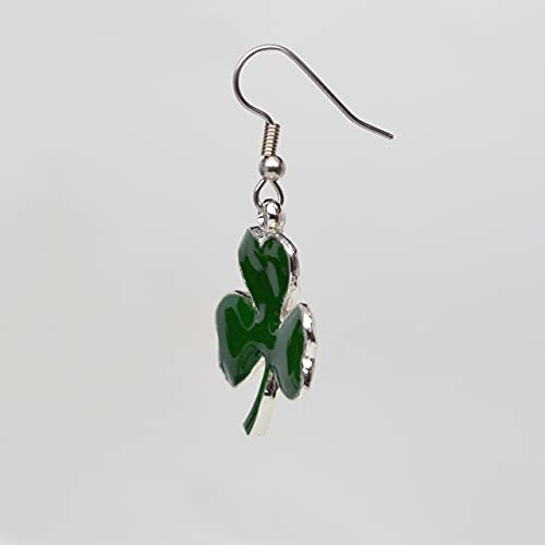 St. Patrick's Day Irish Shamrock Dangle Earrings Green Enamel On Silver Finish Pewter #TOP4