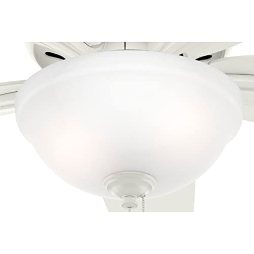 Hunter 42 inch Indoor Ceiling Fan with LED Light - White Ceiling Fan with Pull Chain, For Bedroom or Living Room, Low Profile Mount, No Remote, 5 Blades, Includes Bulbs - Newsome 51080, Fresh White