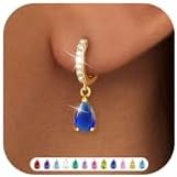 ZNBOH Ohrringe Gold Hängend Damen 18K Vergoldete Klein Creolen Geburtsstein | Zirkonia Damenohrringe Mit Stein Rubin Aquamarin Smaragd Peridot Amethyst,Schmuck Geburtstag Geschenk